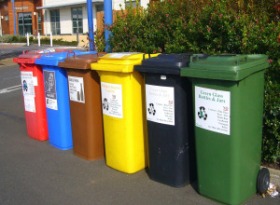 colourful recycling bins